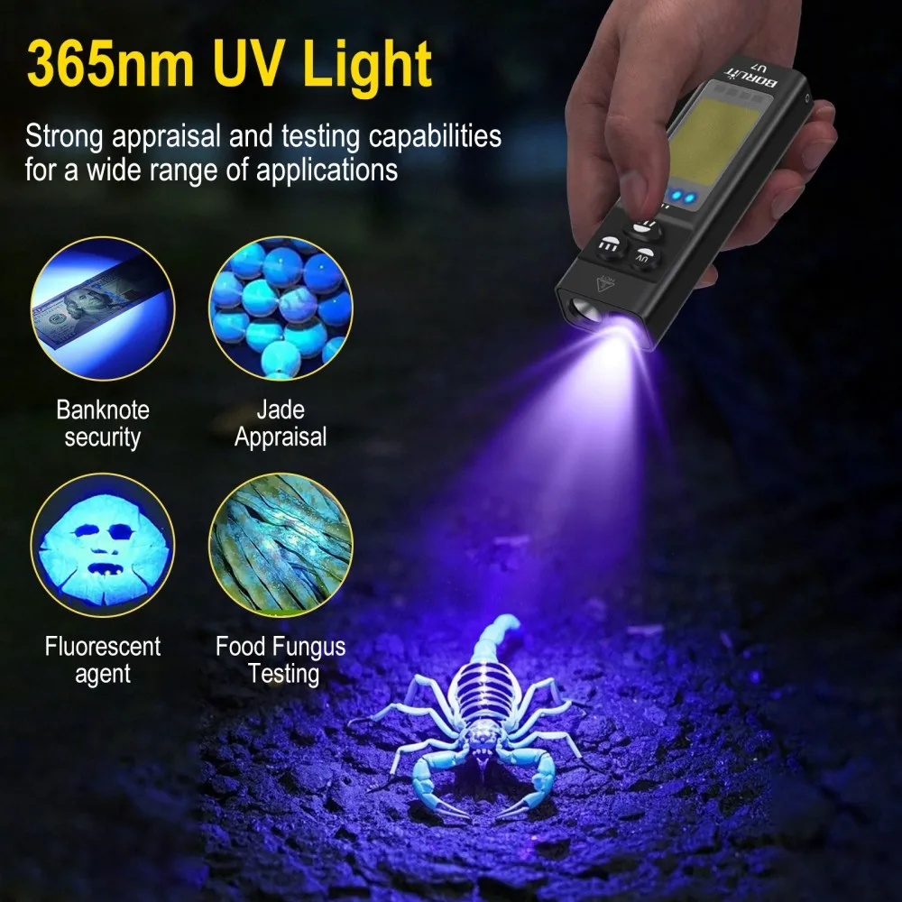 Boruit u7 uv led edc lanterna  - Outdoor Adventure Camp avaliação e preço